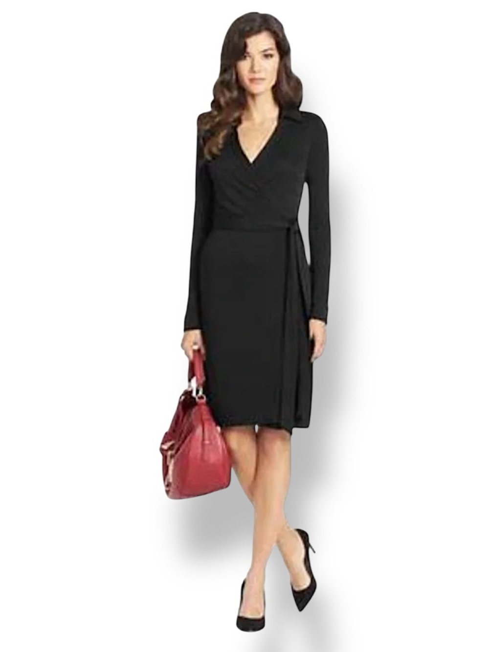 DVF Diane von Furstenberg Black Long Sleeve Collared Wrap Dress Size 8